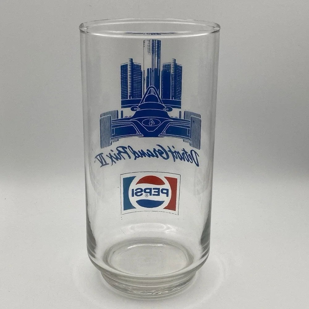 1 - Vtg 1985 Detroit Grand Prix IV Glass / Pepsi Formula 1 Racing Souvenir Cola